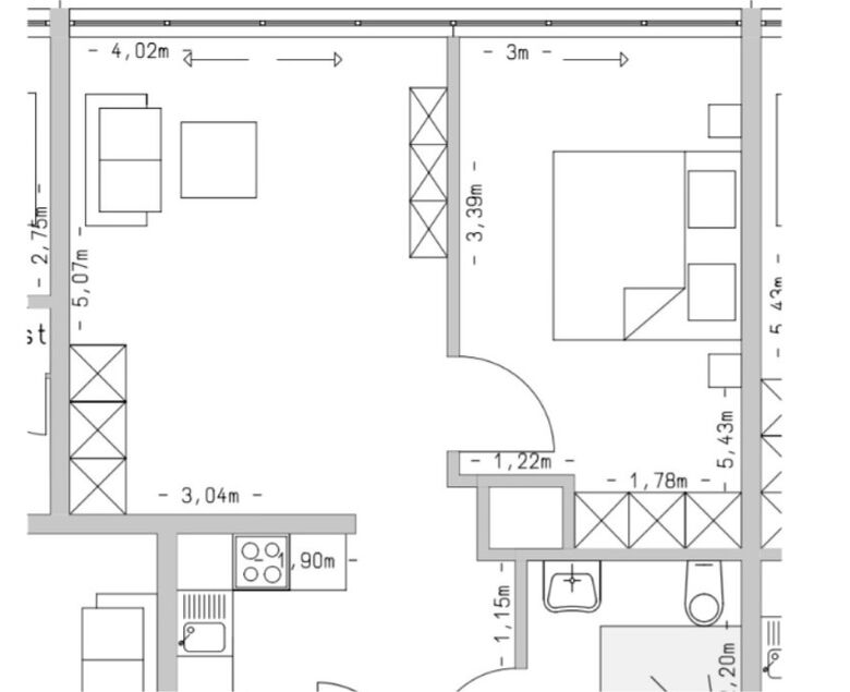Detaillierte Grundrisszeichnungen barrierefreier Wohnungen mit Maßen für Wohnzimmer, Schlafzimmer, Küche und Bad.